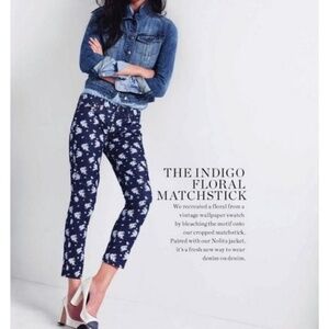 J Crew Indigo Floral Crop Matchstick Skinny Jean
